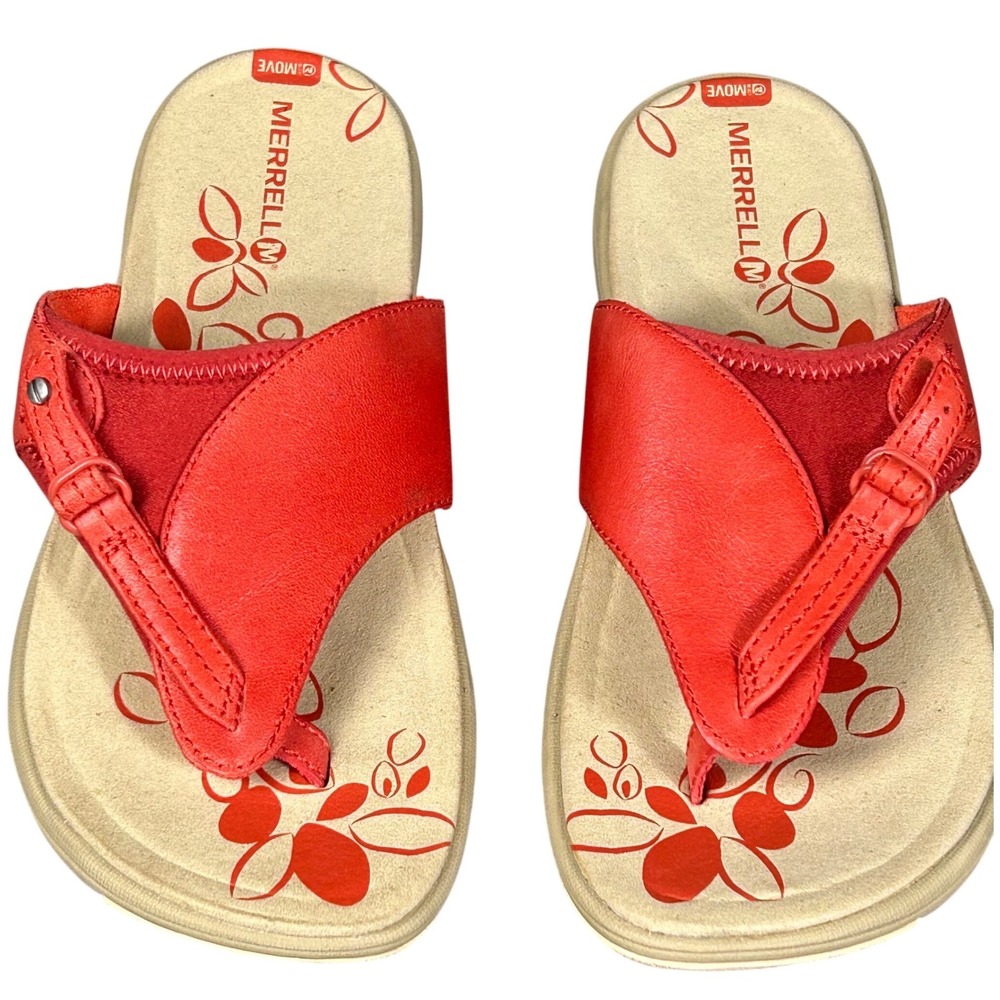 Merrell Wild Poppy Red Leather Comfort Thong Flip Flop Sandals Womens 8